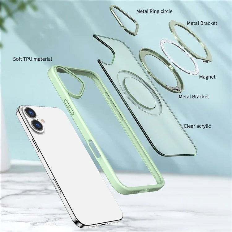 For iPhone 16 Plus Case Compatible with MagSafe TPU+Acrylic Kickstand Phone Cover