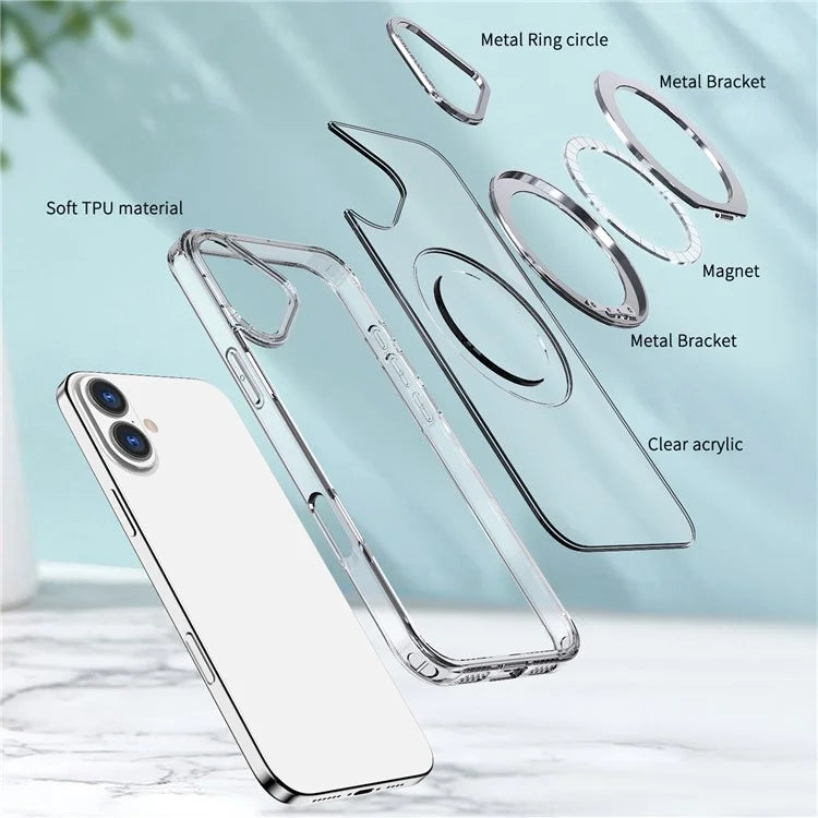 For iPhone 16 Plus Case Compatible with MagSafe TPU+Acrylic Kickstand Phone Cover
