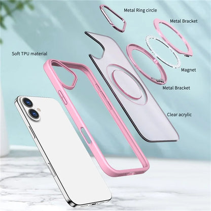 For iPhone 16 Plus Case Compatible with MagSafe TPU+Acrylic Kickstand Phone Cover