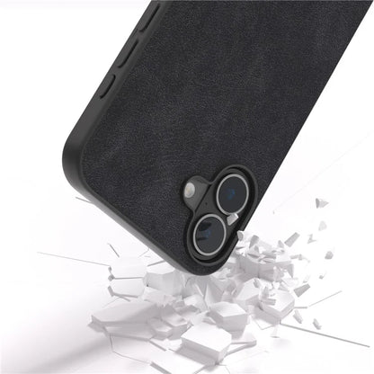 For iPhone 16 Case Anti-Scratch PU Leather Phone Back Cover Black Edge