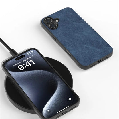 For iPhone 16 Case Anti-Scratch PU Leather Phone Back Cover Black Edge