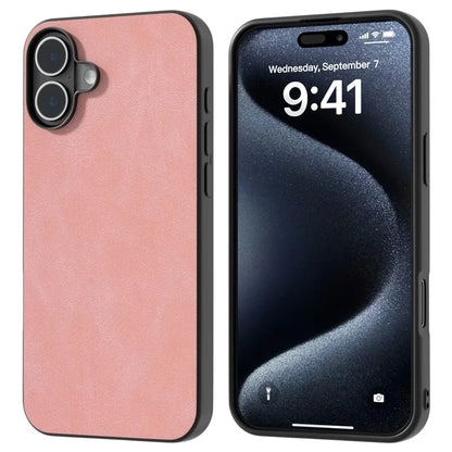 For iPhone 16 Case Anti-Scratch PU Leather Phone Back Cover Black Edge