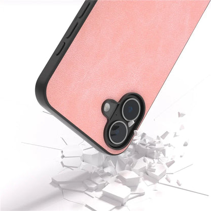 For iPhone 16 Case Anti-Scratch PU Leather Phone Back Cover Black Edge