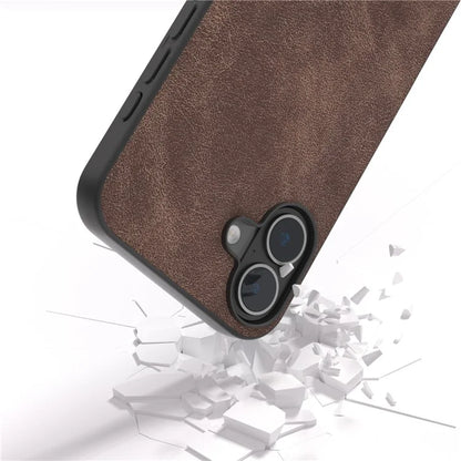 For iPhone 16 Case Anti-Scratch PU Leather Phone Back Cover Black Edge