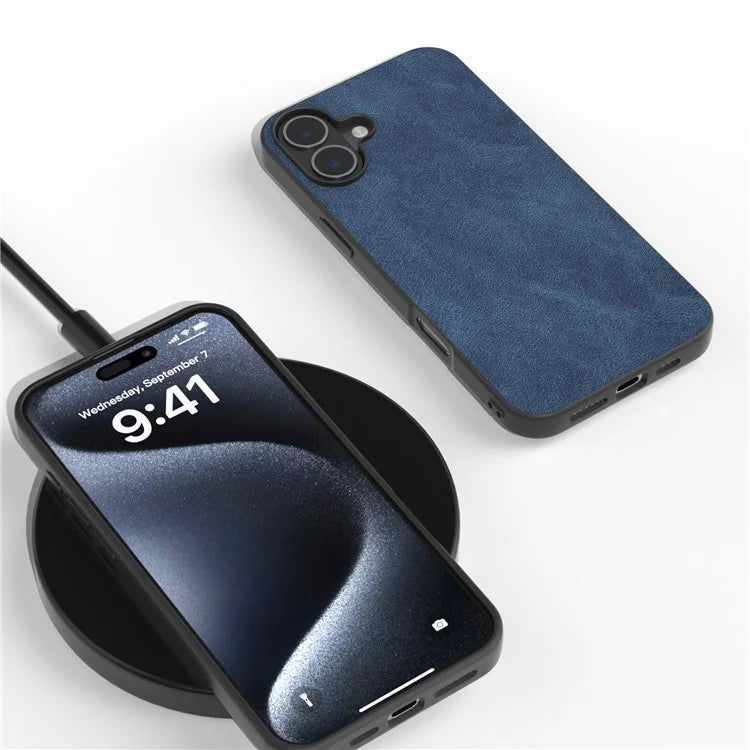 For iPhone 16 Plus Case PU Leather PC TPU 3 Layer Hybrid Phone Cover