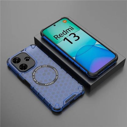 For Xiaomi Redmi 13 5G / 4G Magnetic Case Honeycomb TPU+PC Phone Cover Cushioning Shockproof