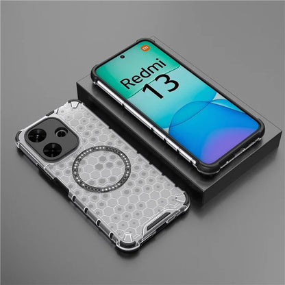 For Xiaomi Redmi 13 5G / 4G Magnetic Case Honeycomb TPU+PC Phone Cover Cushioning Shockproof