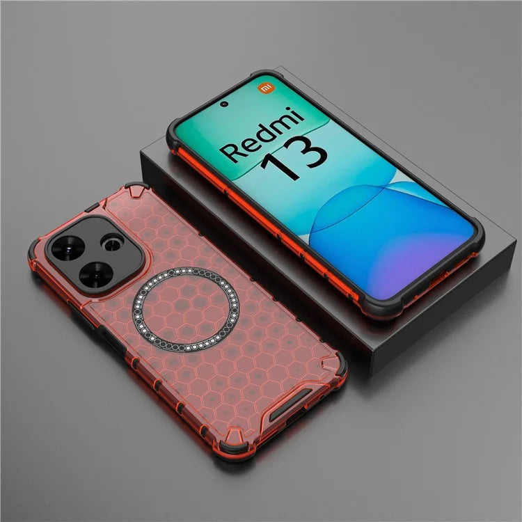For Xiaomi Redmi 13 5G / 4G Magnetic Case Honeycomb TPU+PC Phone Cover Cushioning Shockproof