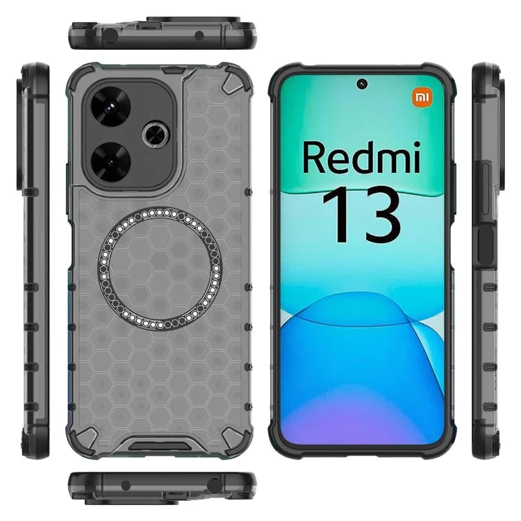 For Xiaomi Redmi 13 5G / 4G Magnetic Case Honeycomb TPU+PC Phone Cover Cushioning Shockproof