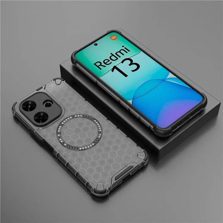 For Xiaomi Redmi 13 5G / 4G Magnetic Case Honeycomb TPU+PC Phone Cover Cushioning Shockproof