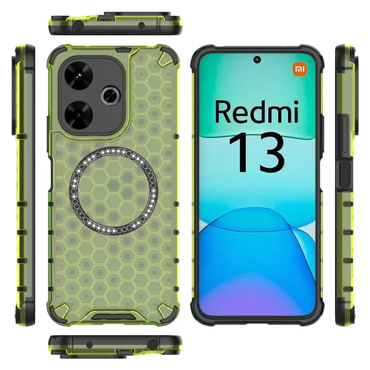 For Xiaomi Redmi 13 5G / 4G Magnetic Case Honeycomb TPU+PC Phone Cover Cushioning Shockproof