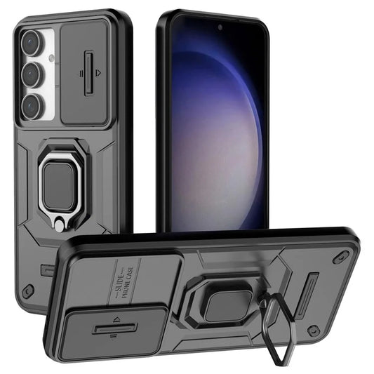 For Samsung Galaxy S24 FE Case Ring Kickstand PC+TPU Phone Cover Slide Camera Protection