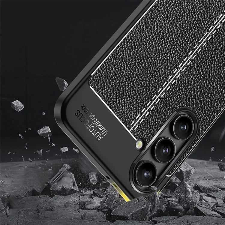 For Samsung Galaxy S24 FE Case Litchi Texture TPU Flexible Phone Cover - Black