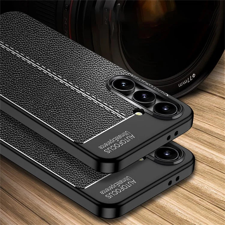 For Samsung Galaxy S24 FE Case Litchi Texture TPU Flexible Phone Cover - Black