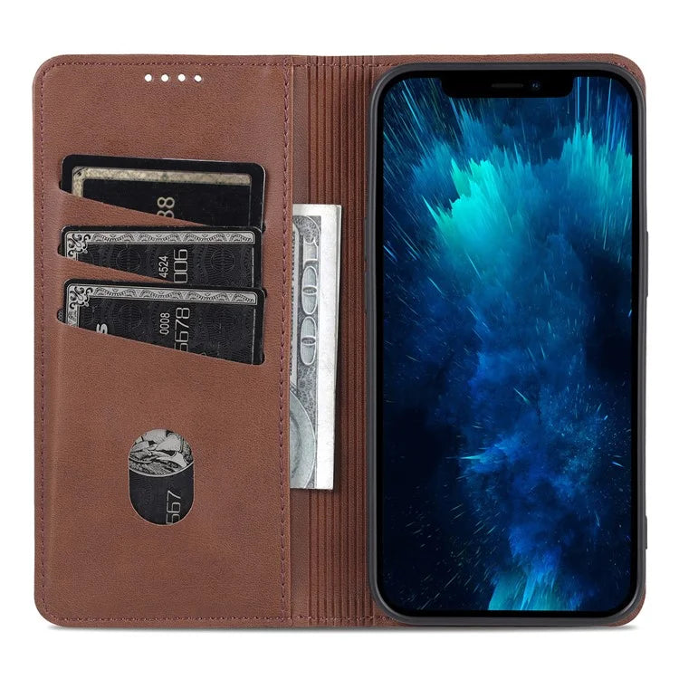 AZNS For iPhone 16 Pro Case Hidden Magnetic PU Leather Phone Cover Cowhide Texture