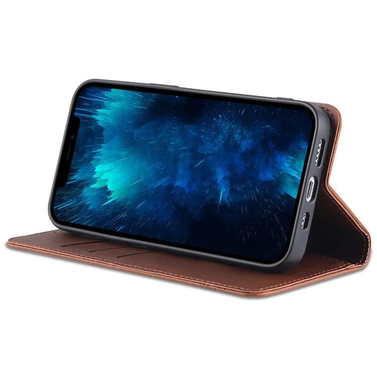 AZNS For iPhone 16 Pro Case Hidden Magnetic PU Leather Phone Cover Cowhide Texture