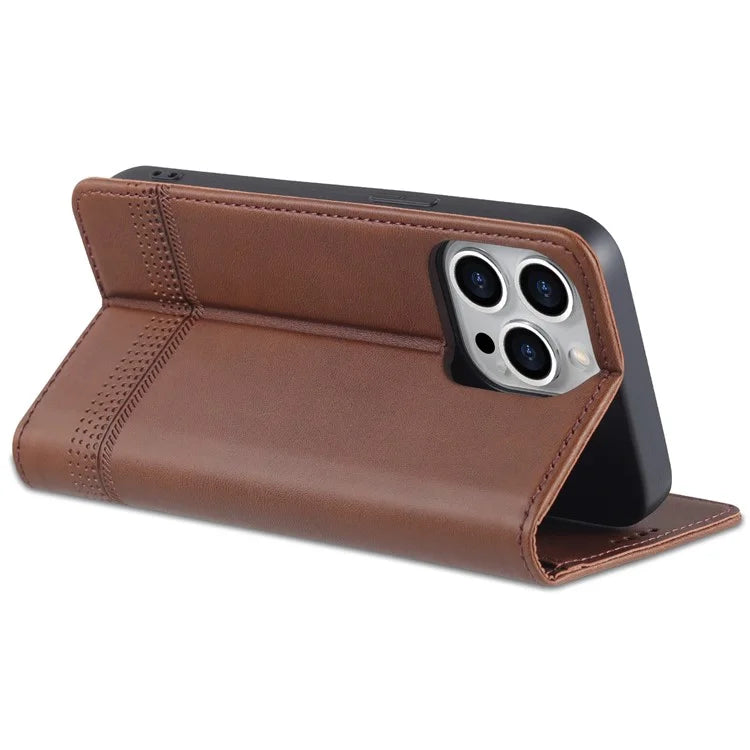 AZNS For iPhone 16 Pro Case Hidden Magnetic PU Leather Phone Cover Cowhide Texture