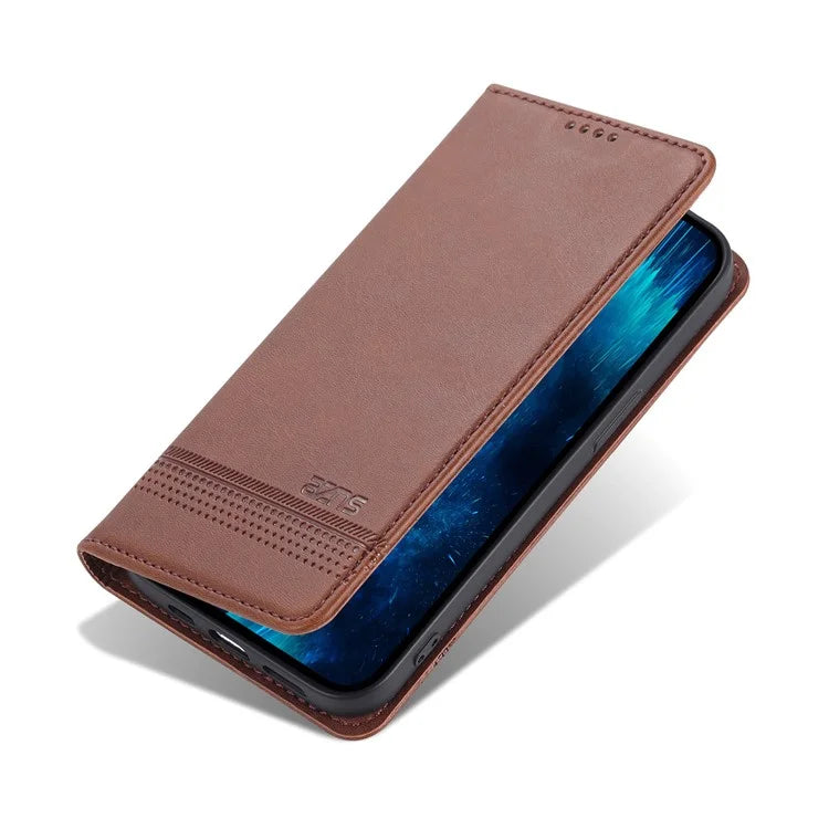 AZNS For iPhone 16 Pro Case Hidden Magnetic PU Leather Phone Cover Cowhide Texture