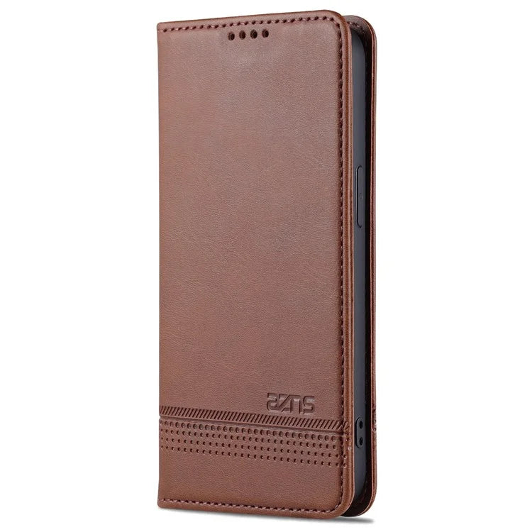 AZNS For iPhone 16 Pro Case Hidden Magnetic PU Leather Phone Cover Cowhide Texture