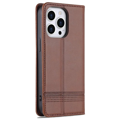 AZNS For iPhone 16 Pro Case Hidden Magnetic PU Leather Phone Cover Cowhide Texture
