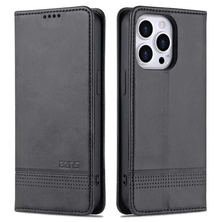 AZNS For iPhone 16 Pro Case Hidden Magnetic PU Leather Phone Cover Cowhide Texture
