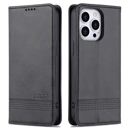 AZNS For iPhone 16 Pro Case Hidden Magnetic PU Leather Phone Cover Cowhide Texture