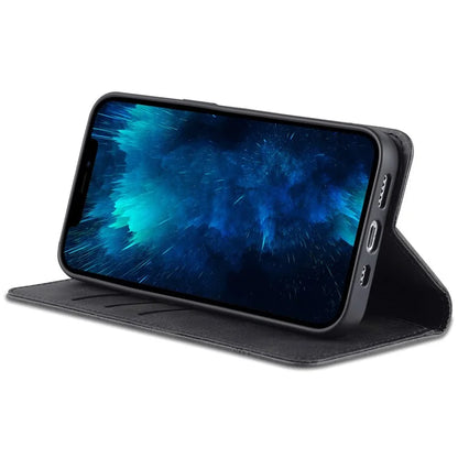 AZNS For iPhone 16 Pro Case Hidden Magnetic PU Leather Phone Cover Cowhide Texture