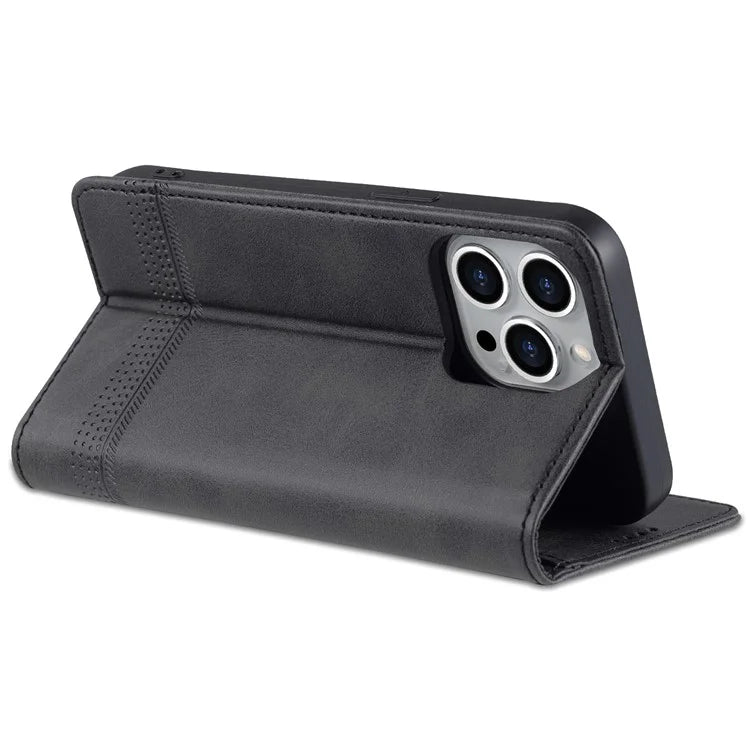 AZNS For iPhone 16 Pro Case Hidden Magnetic PU Leather Phone Cover Cowhide Texture