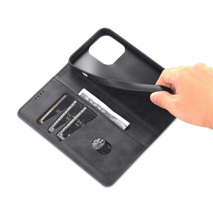 AZNS For iPhone 16 Pro Case Hidden Magnetic PU Leather Phone Cover Cowhide Texture