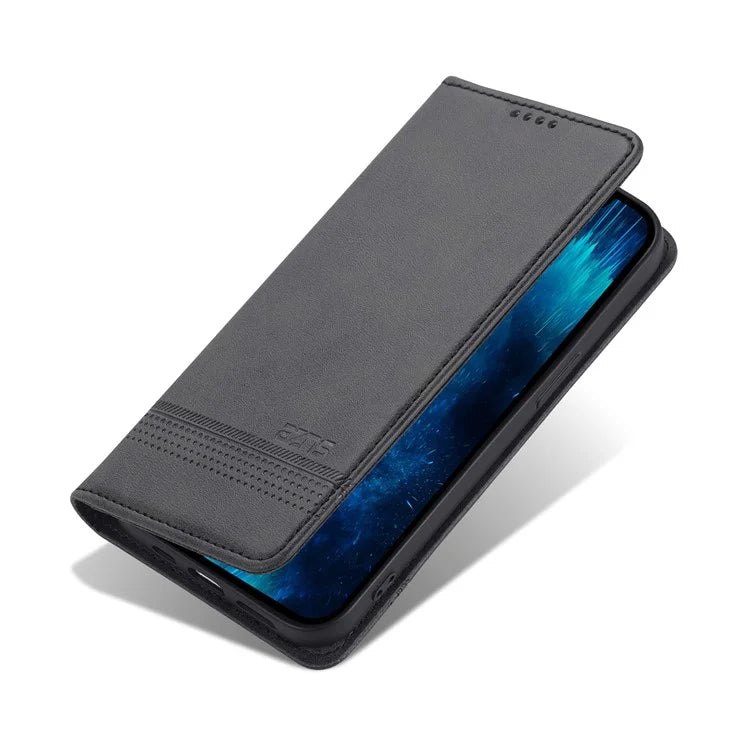 AZNS For iPhone 16 Pro Case Hidden Magnetic PU Leather Phone Cover Cowhide Texture
