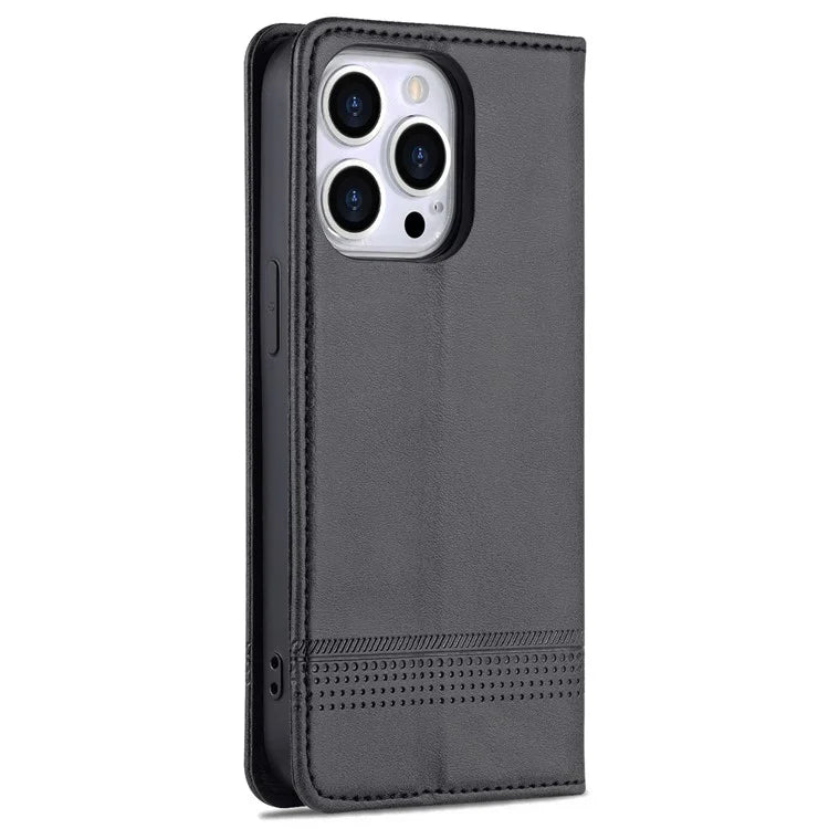 AZNS For iPhone 16 Pro Case Hidden Magnetic PU Leather Phone Cover Cowhide Texture
