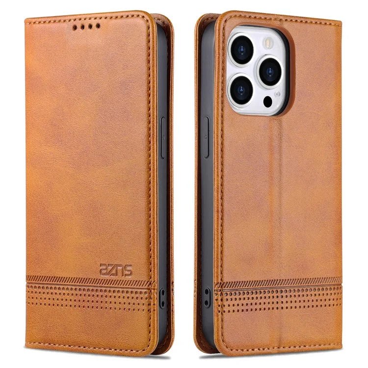 AZNS For iPhone 16 Pro Case Hidden Magnetic PU Leather Phone Cover Cowhide Texture
