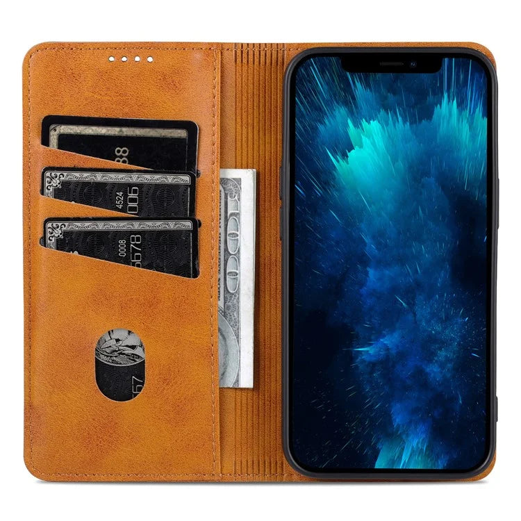 AZNS For iPhone 16 Pro Case Hidden Magnetic PU Leather Phone Cover Cowhide Texture