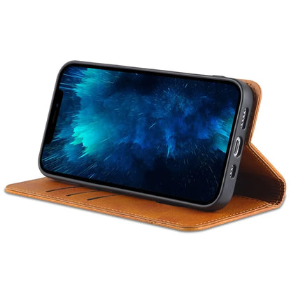 AZNS For iPhone 16 Pro Case Hidden Magnetic PU Leather Phone Cover Cowhide Texture