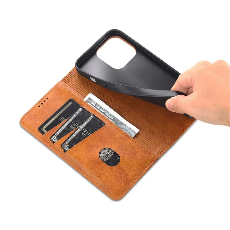 AZNS For iPhone 16 Pro Case Hidden Magnetic PU Leather Phone Cover Cowhide Texture