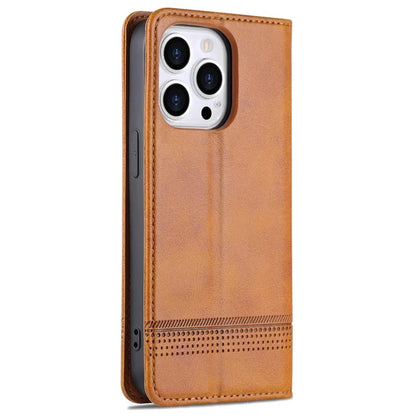 AZNS For iPhone 16 Pro Case Hidden Magnetic PU Leather Phone Cover Cowhide Texture