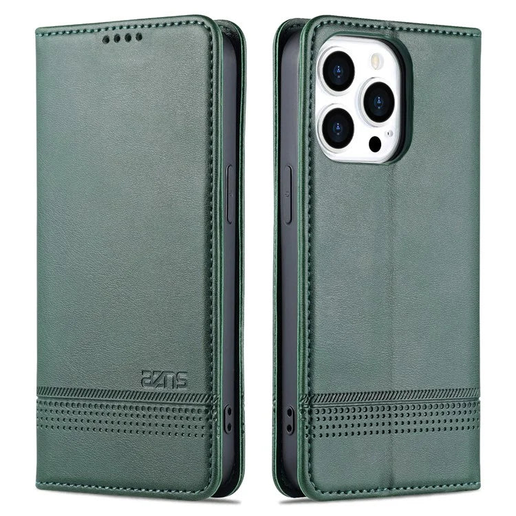 AZNS For iPhone 16 Pro Case Hidden Magnetic PU Leather Phone Cover Cowhide Texture