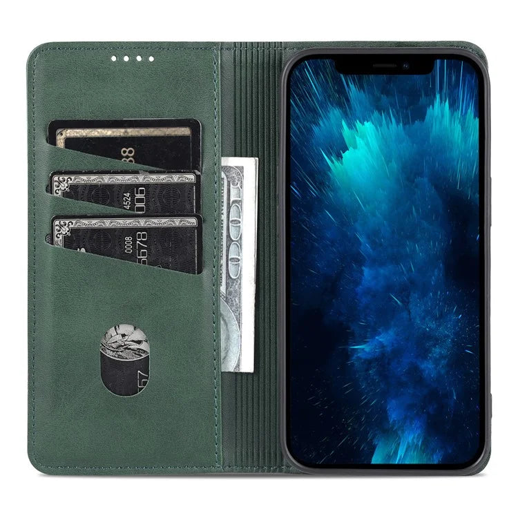 AZNS For iPhone 16 Pro Case Hidden Magnetic PU Leather Phone Cover Cowhide Texture