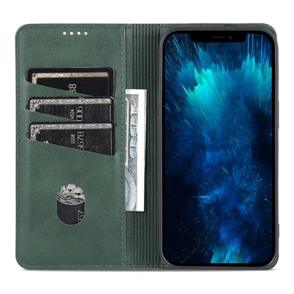 AZNS For iPhone 16 Pro Case Hidden Magnetic PU Leather Phone Cover Cowhide Texture