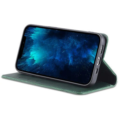 AZNS For iPhone 16 Pro Case Hidden Magnetic PU Leather Phone Cover Cowhide Texture