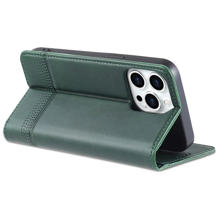 AZNS For iPhone 16 Pro Case Hidden Magnetic PU Leather Phone Cover Cowhide Texture