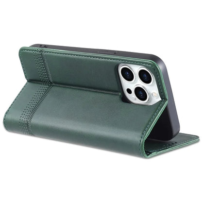AZNS For iPhone 16 Pro Case Hidden Magnetic PU Leather Phone Cover Cowhide Texture