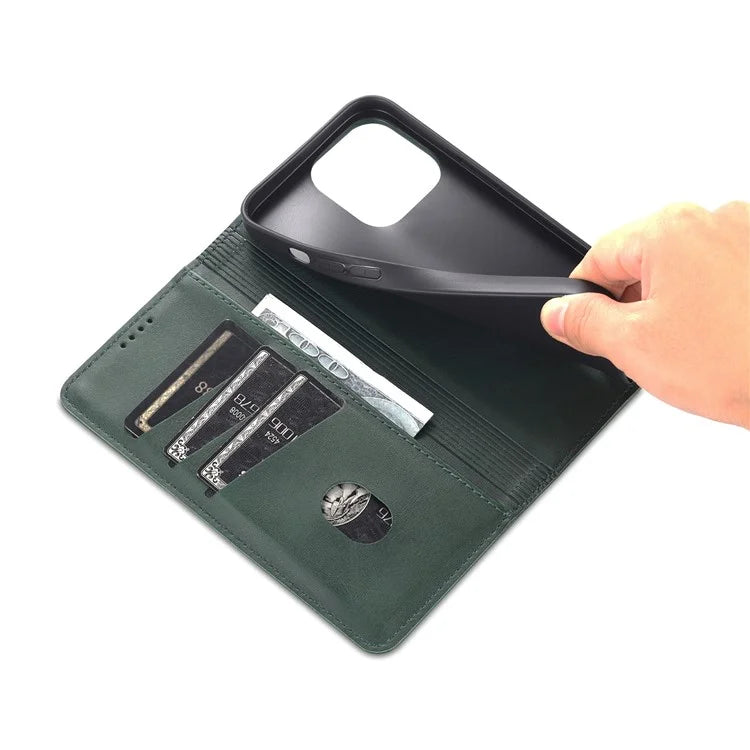 AZNS For iPhone 16 Pro Case Hidden Magnetic PU Leather Phone Cover Cowhide Texture