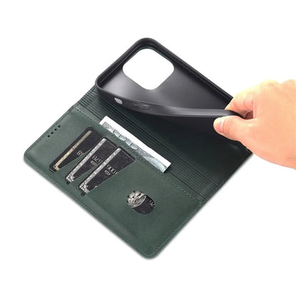 AZNS For iPhone 16 Pro Case Hidden Magnetic PU Leather Phone Cover Cowhide Texture