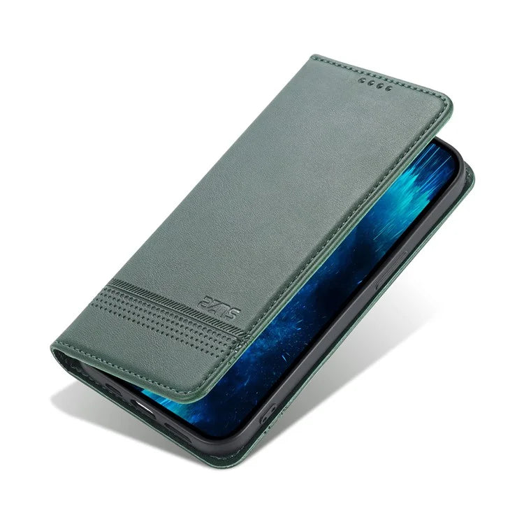 AZNS For iPhone 16 Pro Case Hidden Magnetic PU Leather Phone Cover Cowhide Texture