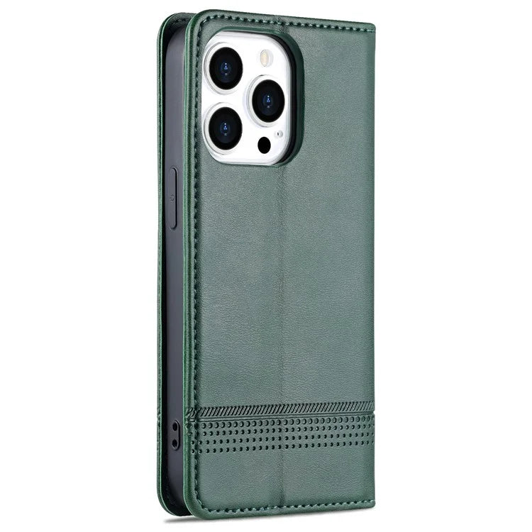 AZNS For iPhone 16 Pro Case Hidden Magnetic PU Leather Phone Cover Cowhide Texture