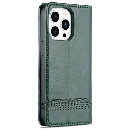 AZNS For iPhone 16 Pro Case Hidden Magnetic PU Leather Phone Cover Cowhide Texture