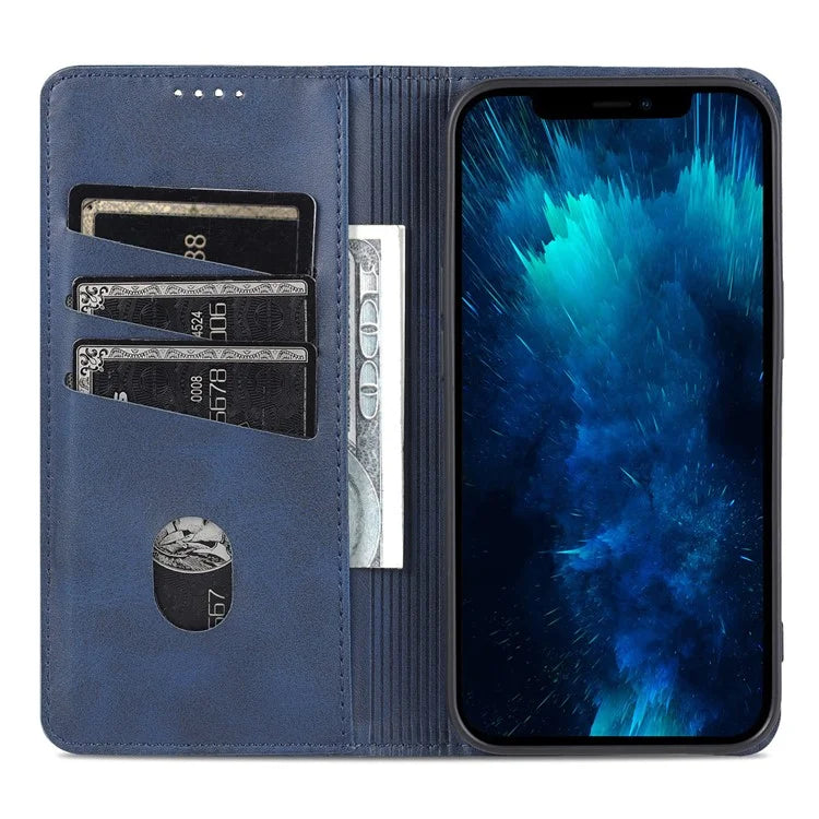 AZNS For iPhone 16 Pro Case Hidden Magnetic PU Leather Phone Cover Cowhide Texture