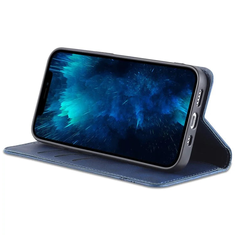 AZNS For iPhone 16 Pro Case Hidden Magnetic PU Leather Phone Cover Cowhide Texture