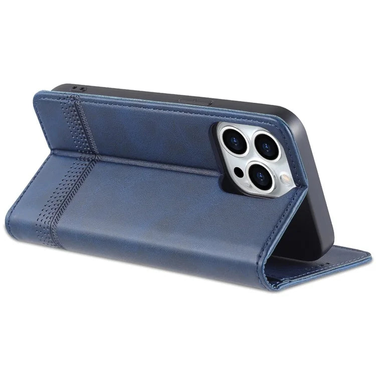 AZNS For iPhone 16 Pro Case Hidden Magnetic PU Leather Phone Cover Cowhide Texture